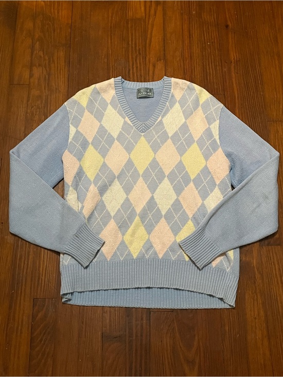 Le Tigre Sweaters - Le Tigre Vintage Women’s Pastel Argyle V-Neck Sweater in Light Blue Large